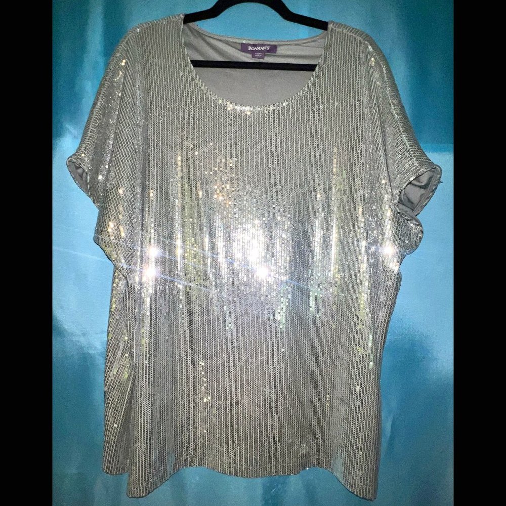 Roaman's Silver Sequin Top size 26/28